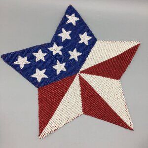 x4 Storehouse Beaded Star Americana Placemat Set Patriotic Flag Red White Blue